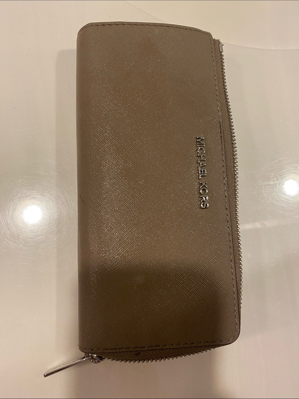Michael Kors Taupe Saffiano Zip-Around Wallet